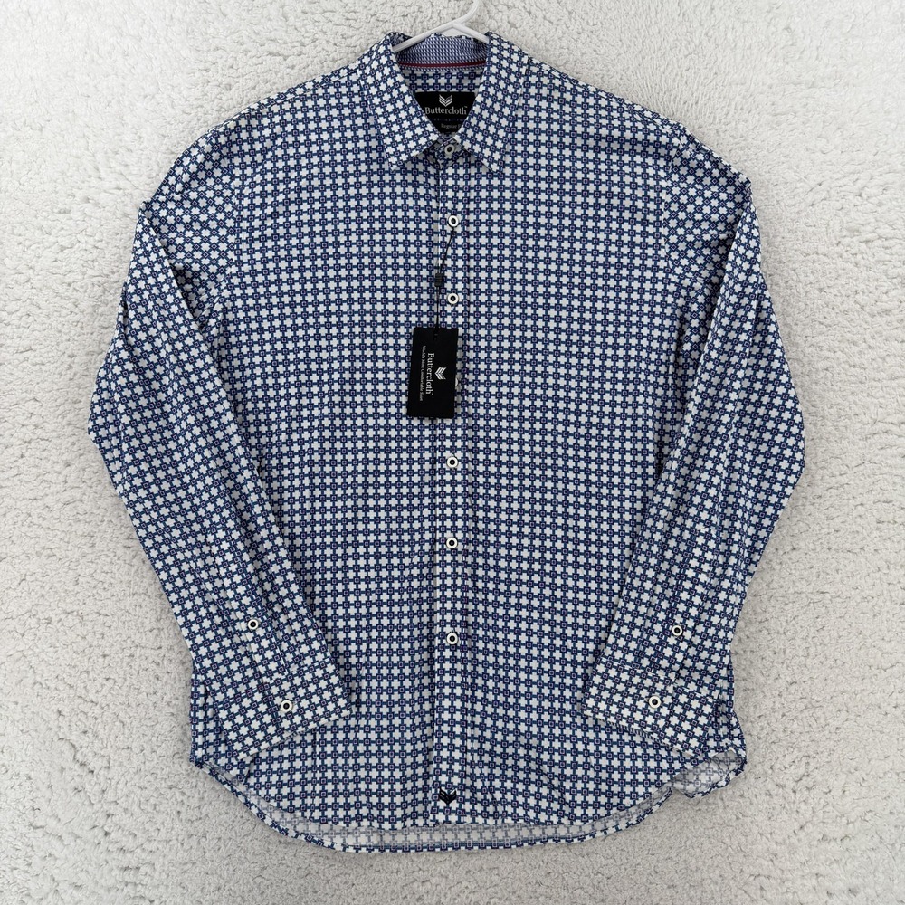 Buttercloth Mens XL Blue Geometric Long Sleeve Button Up Shirt MW2161-RBL-XL NWT
